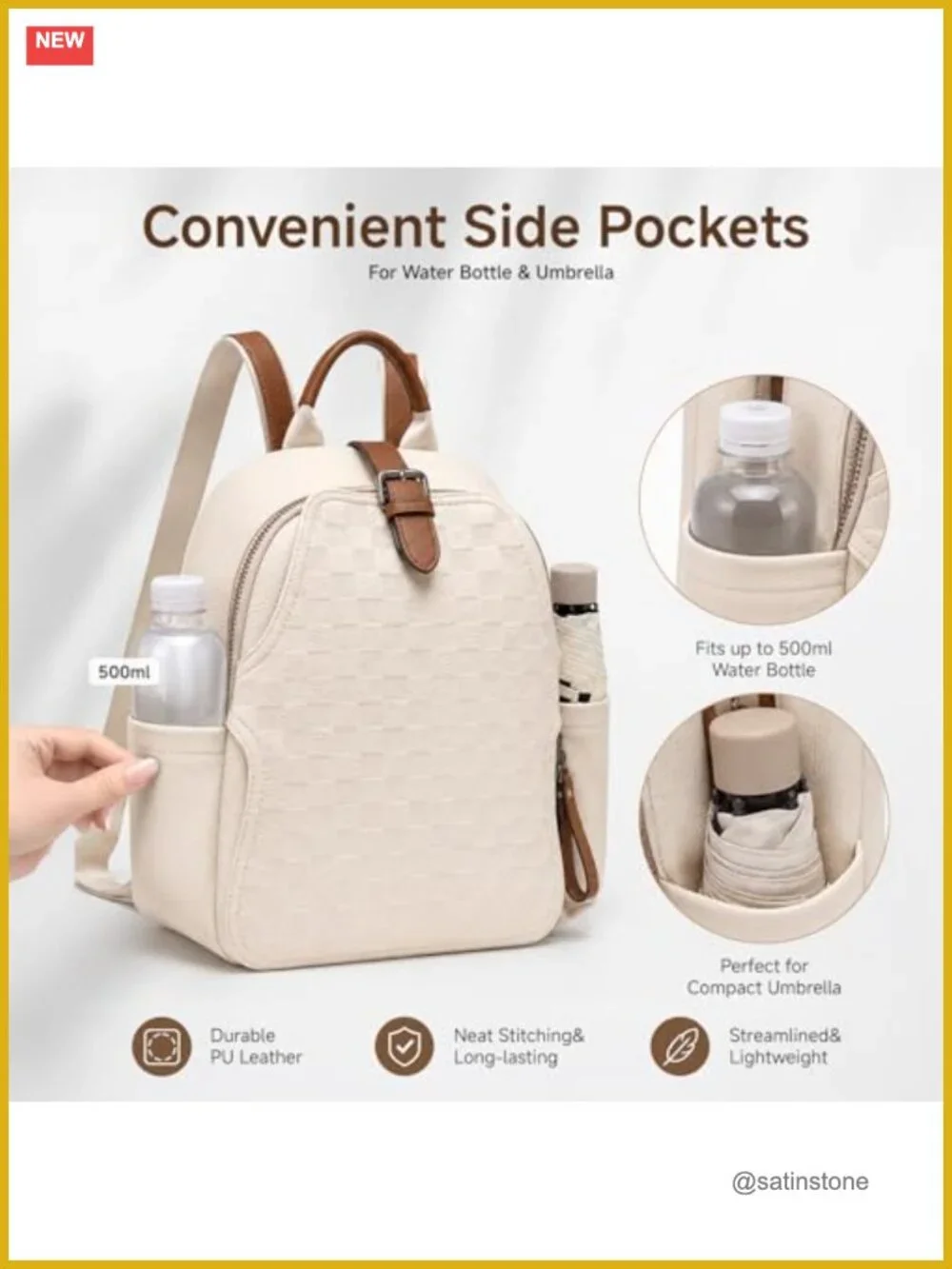 Cute Plaid PU Leather Small Backpack Rucksack Lightweight Daypack for Work